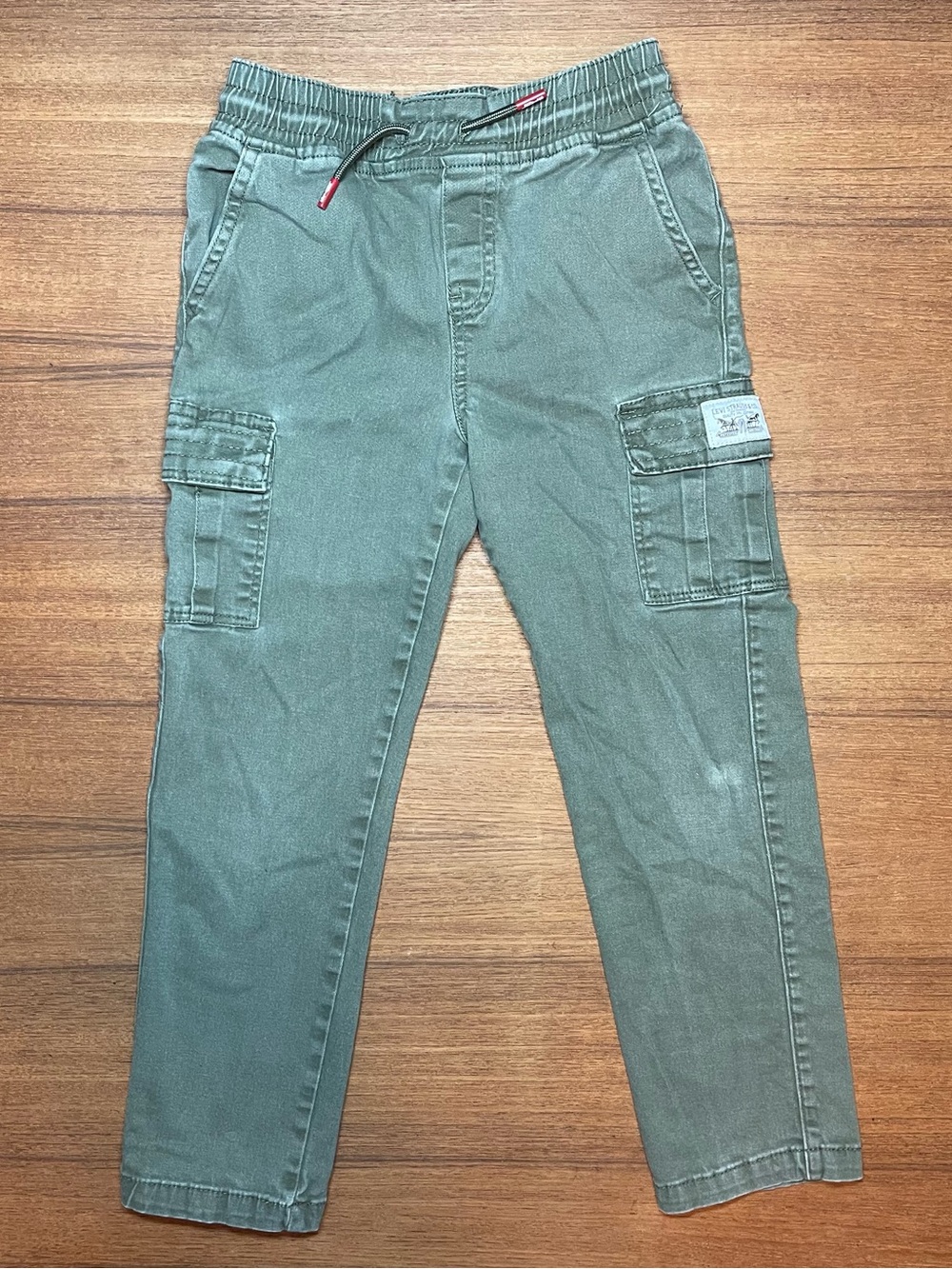 Levi’s Boys Twill Cargo Pants Size 7 Olive Green Elastic Drawstring Waist